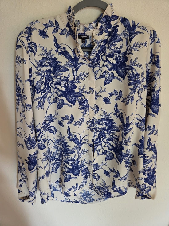 Express Tops - Express Blue Floral Print Button-Up Shirt